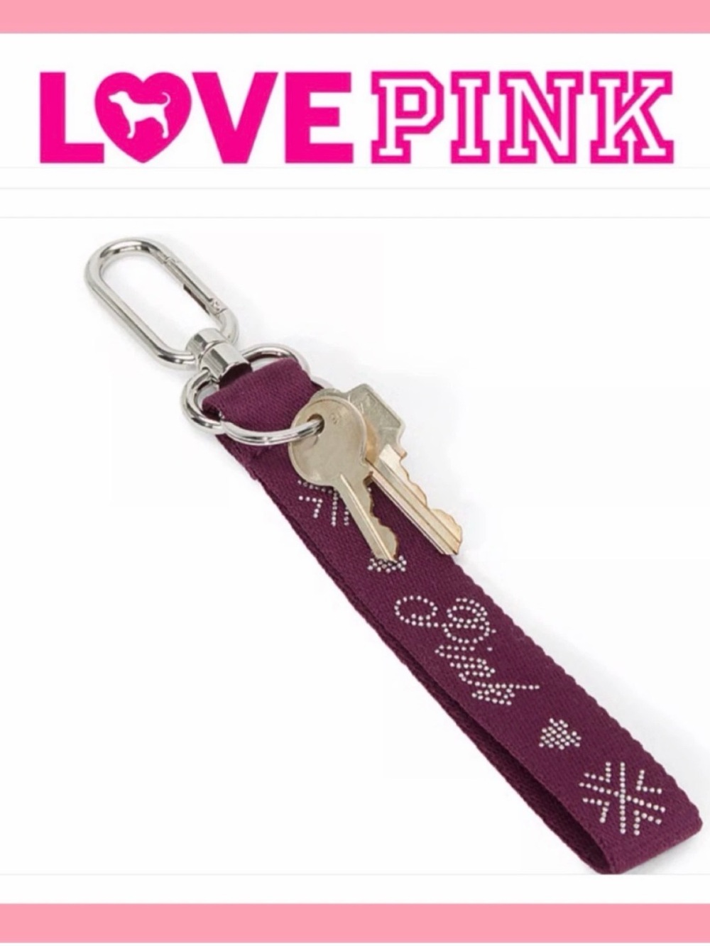 PINK Victoria's Secret Plum Studded Logo Keyring Wristlet